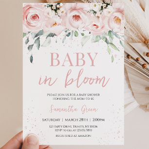 Rosa florale Baby in Bloom Babyparty Einladung