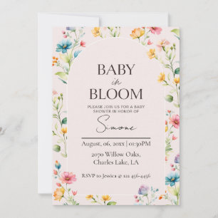 Rosa florale Baby in Bloom Babyparty-Einladung  Einladung