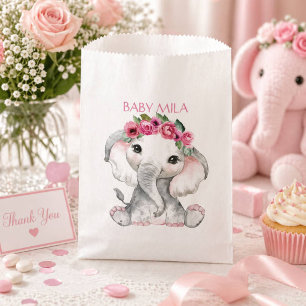 Rosa florale Babyelefant Baby Shower Geschenk Geschenktütchen