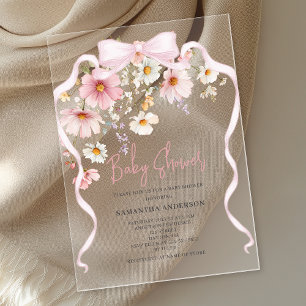 Rosa Florale Babyparty Acryleinladungen