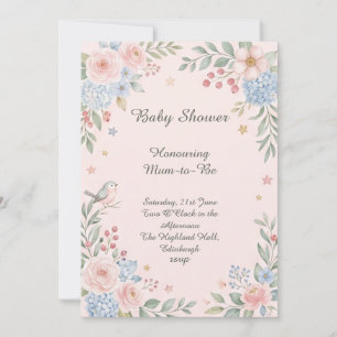 Rosa florale Babyparty Einladung