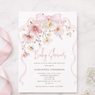 Rosa Florale Babyparty Einladung