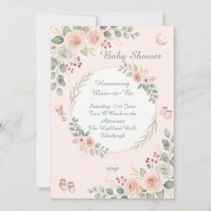 Rosa florale Babyparty Einladung
