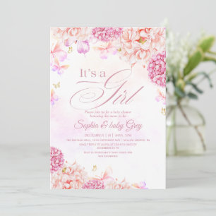 Rosa Florale Babyparty im Garten Einladung