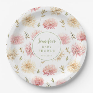 Rosa Florale Babyparty-Teller aus Papier in Blüte Pappteller