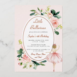 Rosa florale Ballerina Kindergeburtstag Folieneinladung