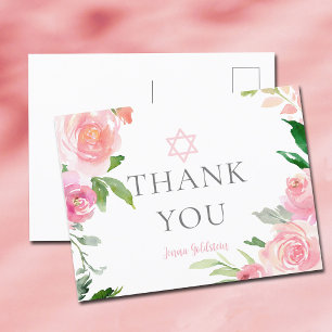 Rosa florale Bat-Mizwa-Feier jüdische Danksagung Postkarte