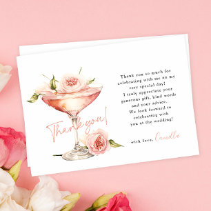 Rosa florale Blüten und Prosecco-Brautjunggesellin Dankeskarte