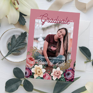 Rosa Florale Boho-Abschlussankündigung Postkarte