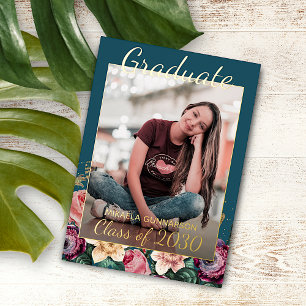 Rosa Florale Boho Goldfolie Abschlussankündigung Folieneinladung