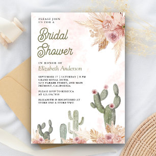 Rosa Florale Boho Pampas Kaktus Brautparty Einladung