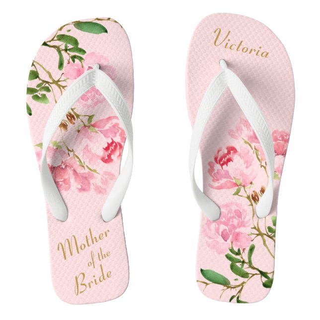 Rosa florale botanische Mutter der Braut Hochzeit Flip Flops (Fußbett)
