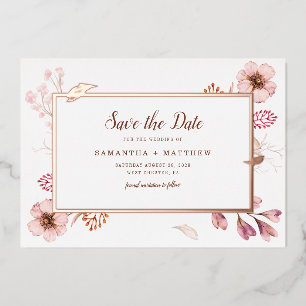 Rosa florale botanische Save-the-Date-Hochzeit Folieneinladung