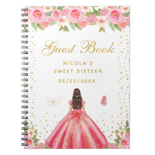 Rosa Florale Braunhaarige Haarprinzessin Sweet Six Notizblock
