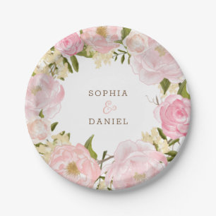 Rosa florale Brautparty-Hochzeitspapierplatten Pappteller