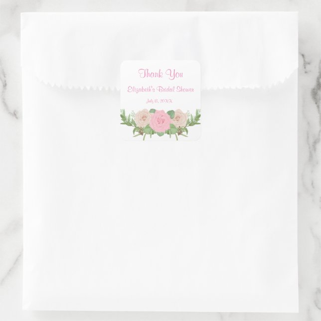 Rosa florale Brautparty Square Sticker (Tasche)