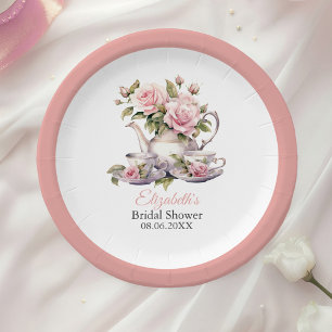 Rosa Florale Brautparty-Teller Pappteller