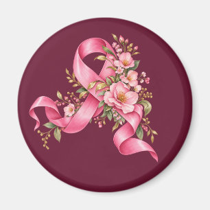 Rosa florale Brustkrebs-Bewusstseins-Schleife  Magnet