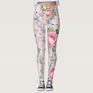 Rosa florale Capri Länge Butterblut Leggings