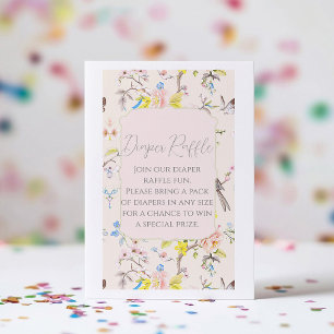 Rosa florale Chinoiserie-Baby-Shower-Windel-Raffle Begleitkarte