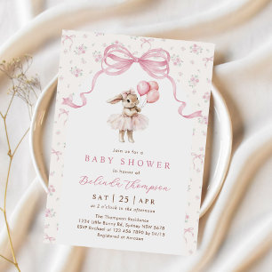 Rosa florale Coquette-Bogen-Häschen-Baby-Party Einladung