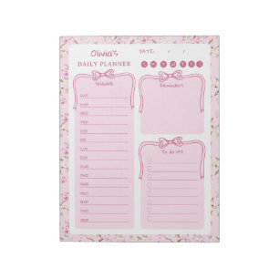 Rosa florale Coquette-Bogen To-Do-Liste Tagesplane Notizblock