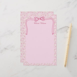 Rosa florale Coquette-Schleife mit individuellem N Briefpapier