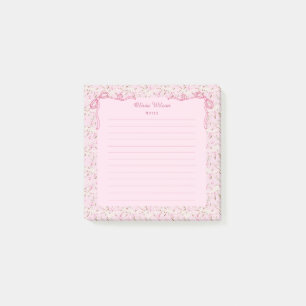 Rosa florale Coquette-Schleife mit individuellem N Post-it Klebezettel