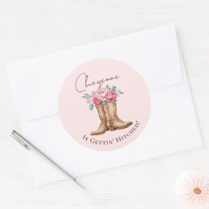 Rosa Florale Cowgirl-Hochzeit Geschenk zur Hochzei Runder Aufkleber