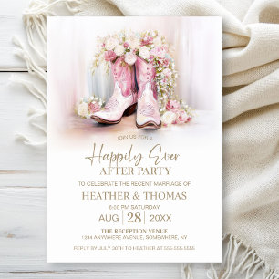 Rosa Florale Cowgirl-Stiefel Hochzeit After Party Einladung