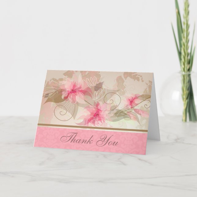 Rosa florale Dankeschön Karte mit Damask (Vorderseite)