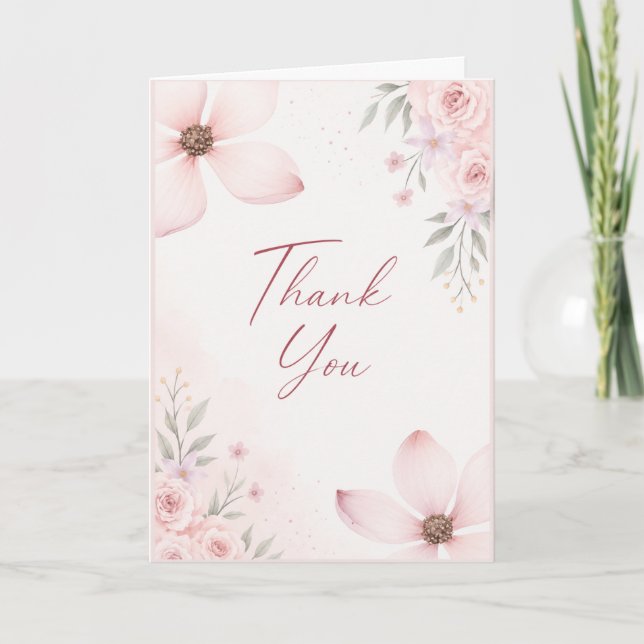 Rosa Florale Dankeskarten Karte (Vorderseite)