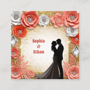 💎 Rosa florale Diamant Braut und Bräutigam Hochze Begleitkarte