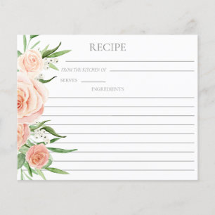 Rosa florale doppelseitige Rezeptkarte für Brautpa