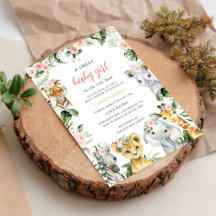 Rosa florale Dschungel-Mädchen-Safari-Baby-Party