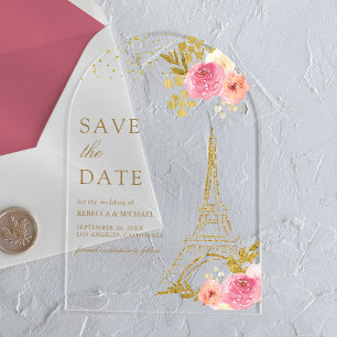 Rosa florale Eiffelturm-Hochzeit - Sichert euch da Acryleinladungen