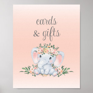 Rosa florale Elefant Baby Shower Karten und Gesche Poster