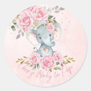 Rosa florale Elefant-Baby-Shower zum Platzen  Runder Aufkleber