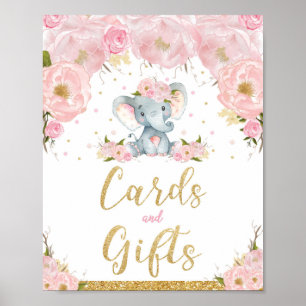 Rosa florale Elefanten-Baby-Shower-Karten Geschenk Poster