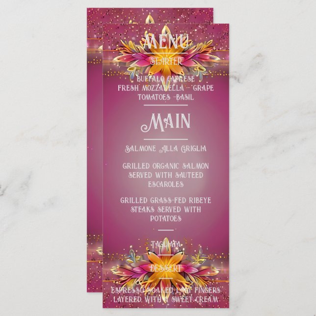 Rosa florale Elegance Hochzeitskollektion Menükarte (Vorne/Hinten)