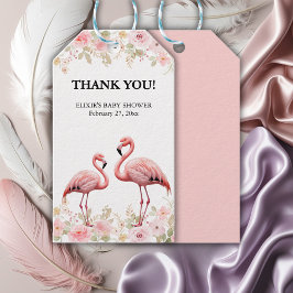 Rosa florale Elegant Flamingo Baby Dusche Geschenkanhänger