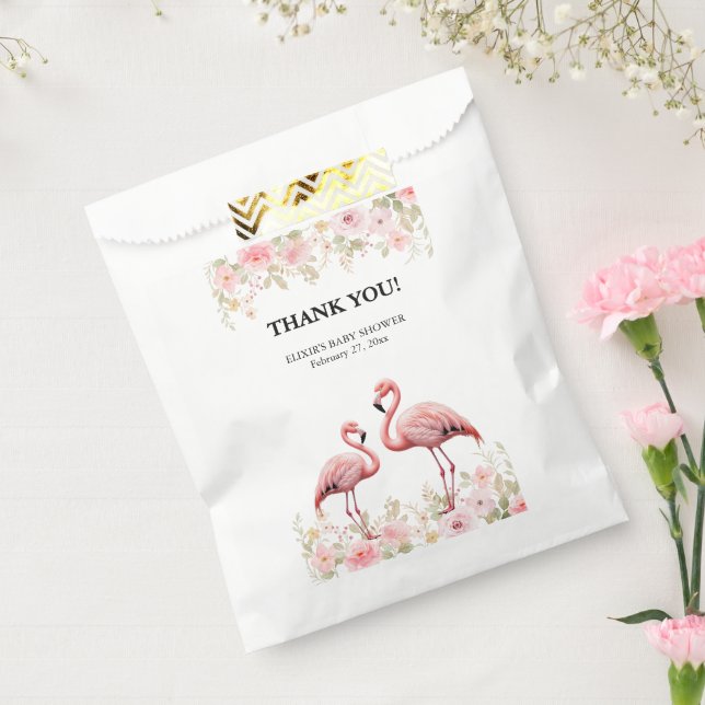 Rosa florale Elegant Flamingo Baby Dusche Geschenktütchen (Versiegelt)