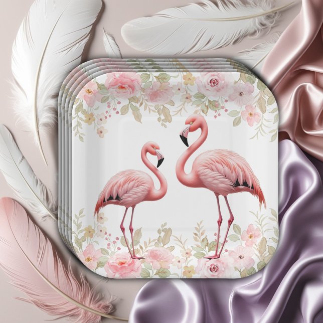 Rosa florale Elegant Flamingo Baby Dusche Pappteller (Von Creator hochgeladen)