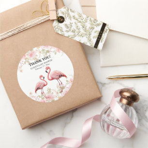 Rosa florale Elegant Flamingo Baby Dusche Runder Aufkleber