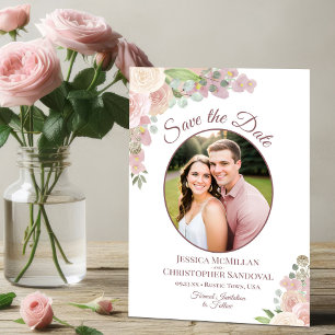 Rosa Florale Elegante Boho-Hochzeitsfoto Save The Date