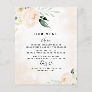 Rosa Florale Elegante Champagner Hochzeitsmenü