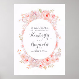 Rosa florale Elegante Hochzeit Begrüßungszeichen Poster