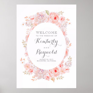Rosa florale Elegante Hochzeit Begrüßungszeichen Poster