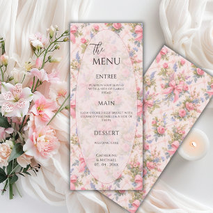 Rosa florale elegante Hochzeit im Vintage-Stil Menükarte