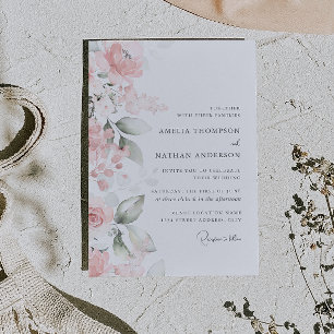 Rosa florale elegante Wasserfarbe Hochzeit Einladung